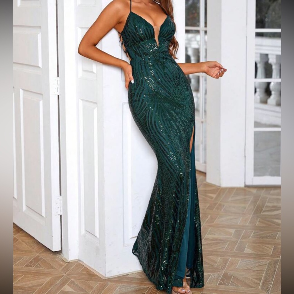 Luxe case up back split thigh party prom wedding sequins dress - Picture 7 of 7